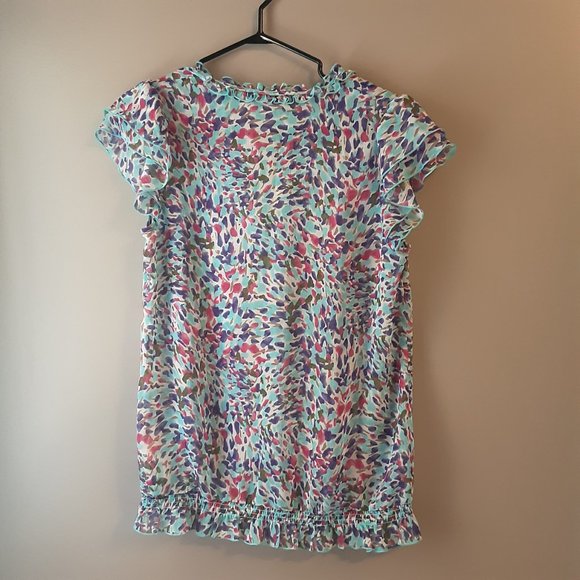 Esprit Women's Cap Sleeve Blouse Boho Floral Sheer Ruffle Size Medium - Picture 6 of 12
